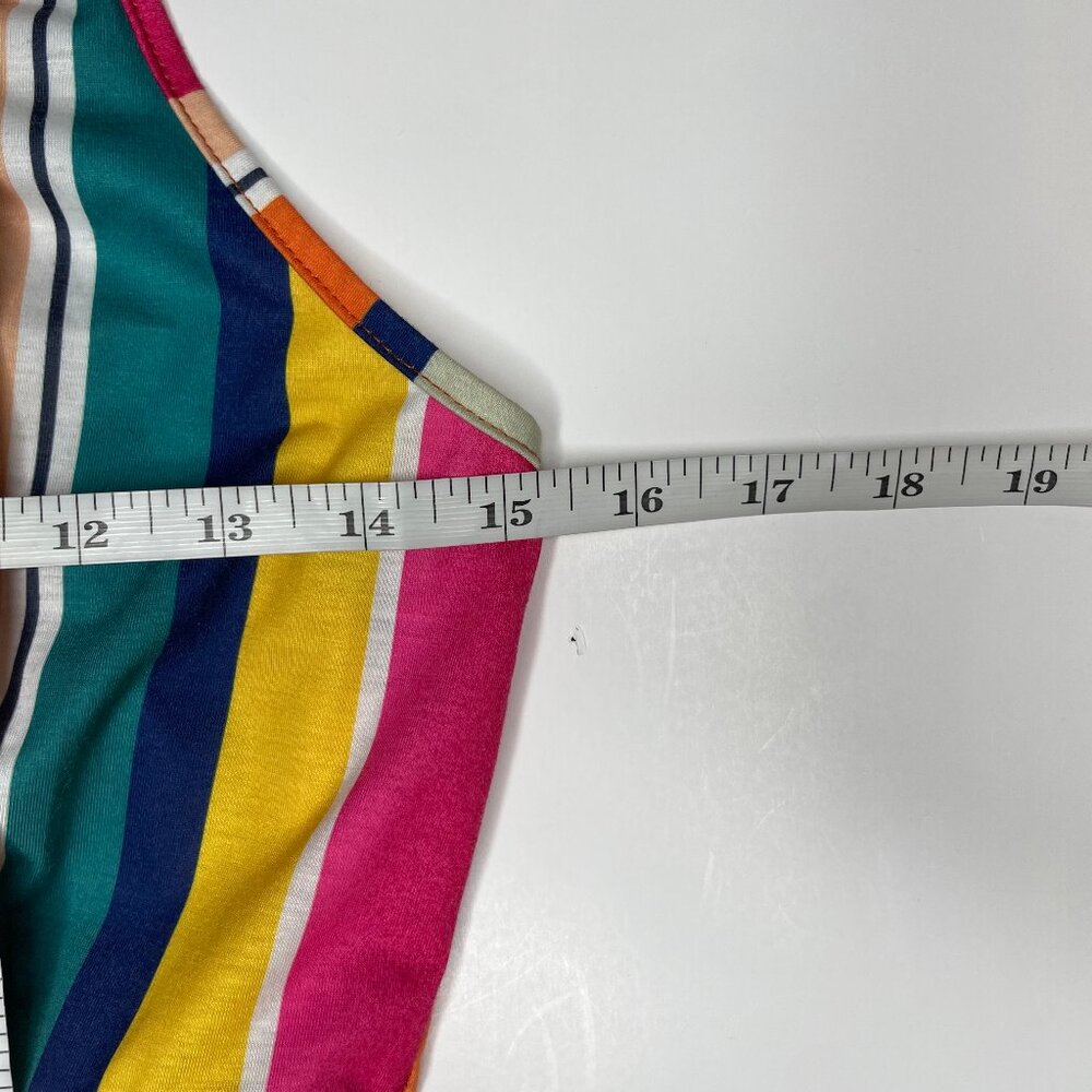 Cotton ModCloth Retro Rainbow Stripe Tie-Front Cutout Midi Dress Sundress L - Picture 8 of 13
